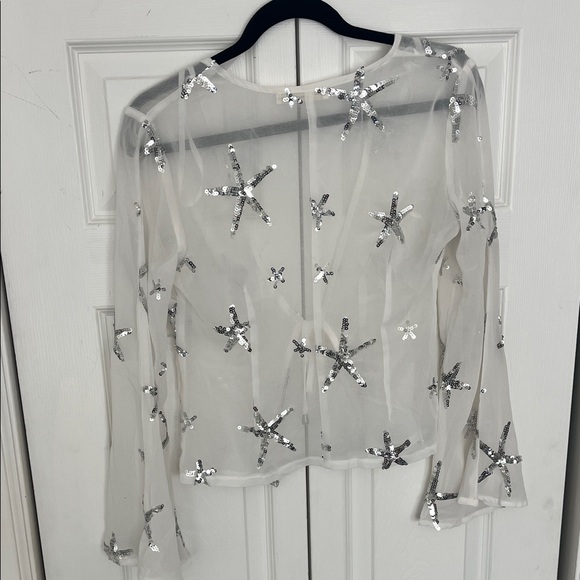 Sheer White Star Embellished Top - Picture 3 of 3